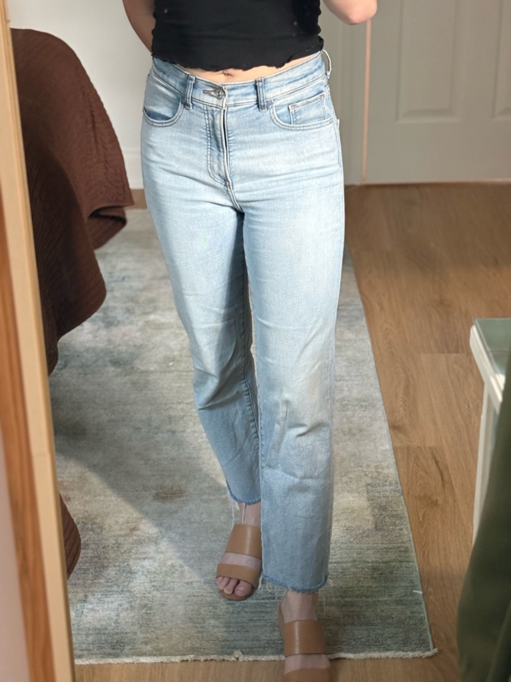 Express Light Blue High-Rise Straight Leg Jeans